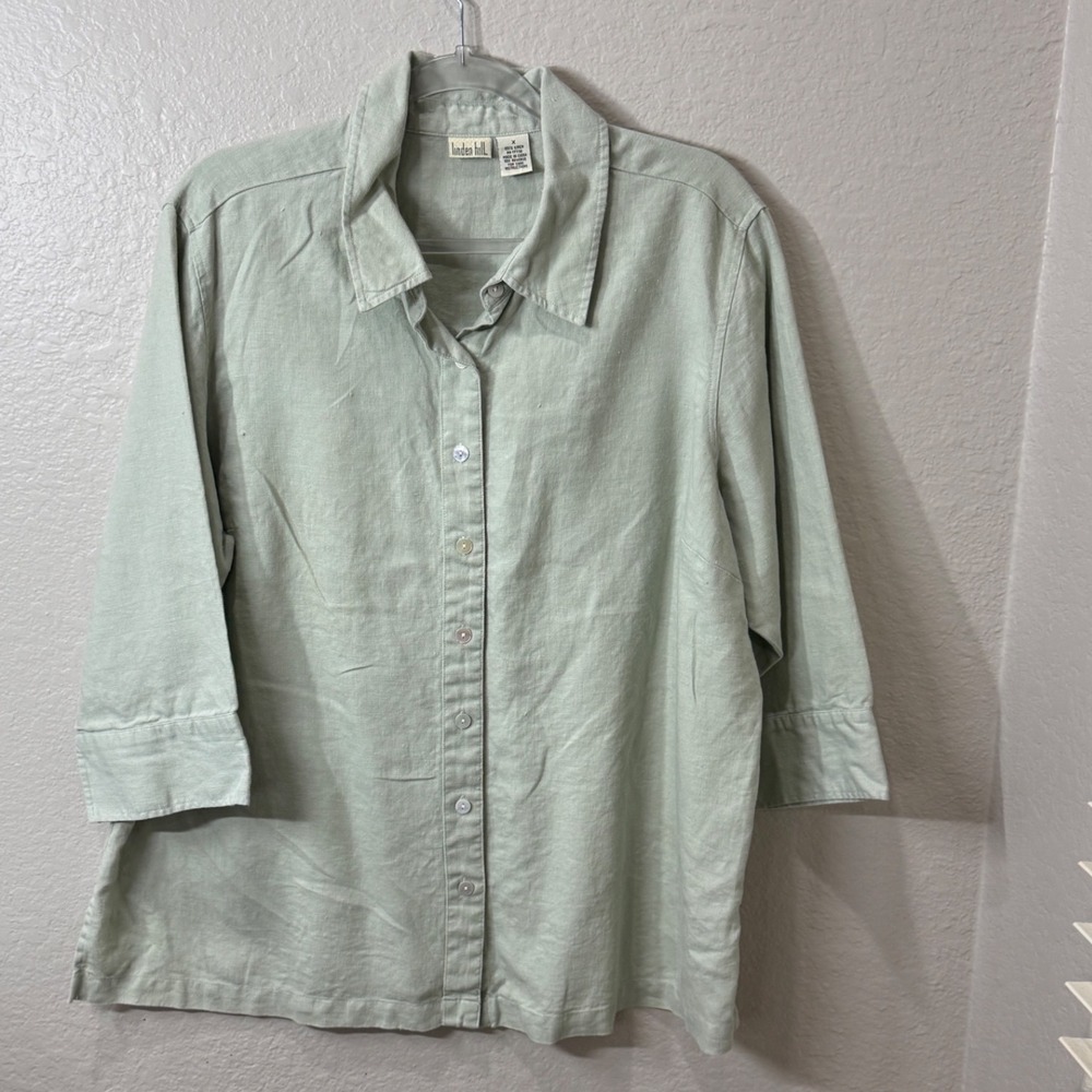 Linden Hill Linen Button Down Shirt Sage Green Size X (XL) Coastal Cottagecore